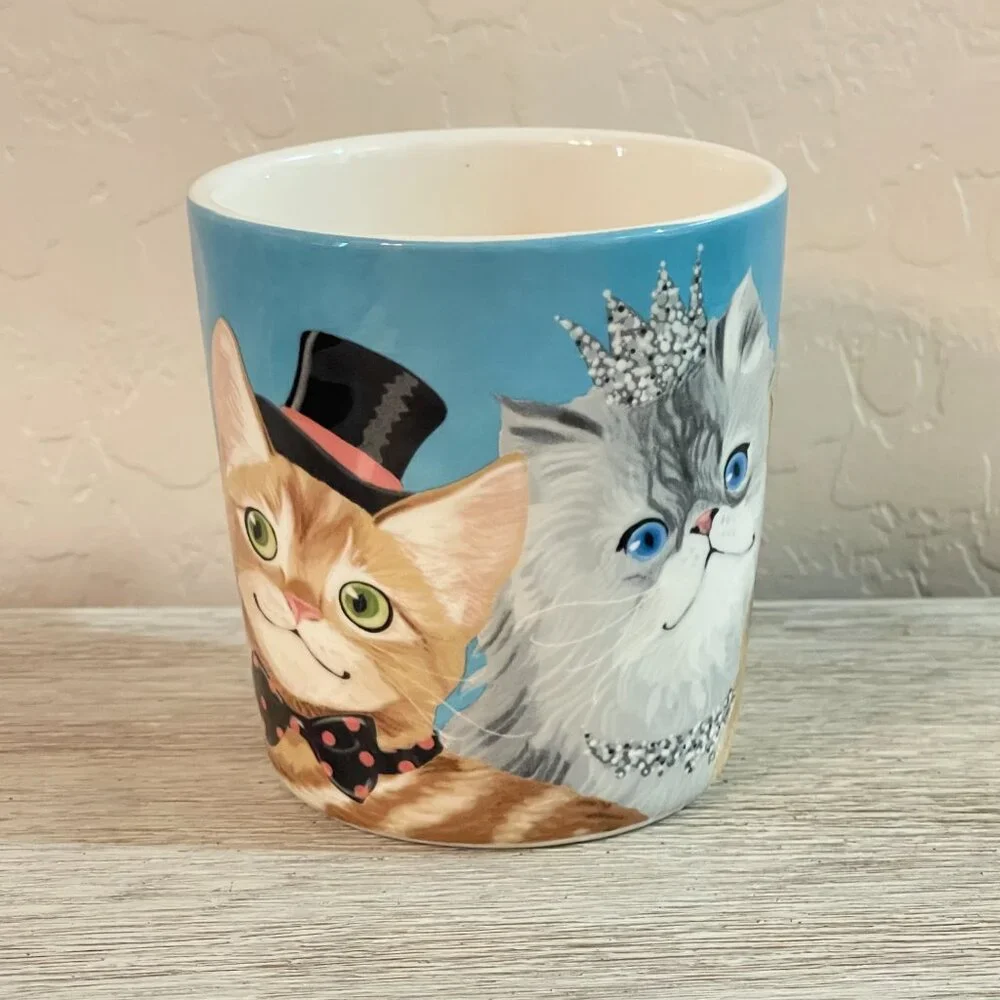 Pier 1 Cat Cup Mug Party Celebration Ironstone Ceramic